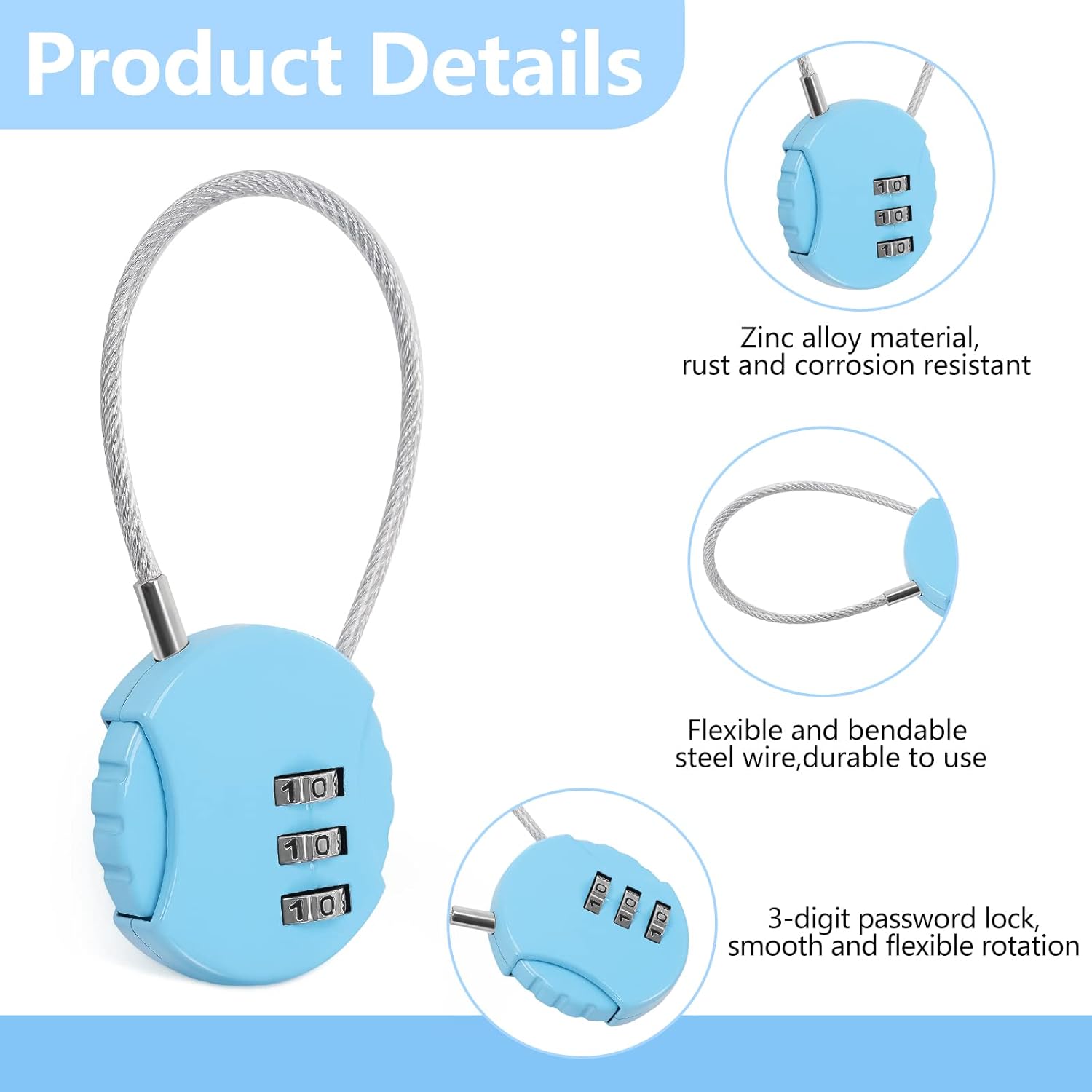 8 Pack Combination Wire Lock 3 - Backpack Lock Combo 评论和价格